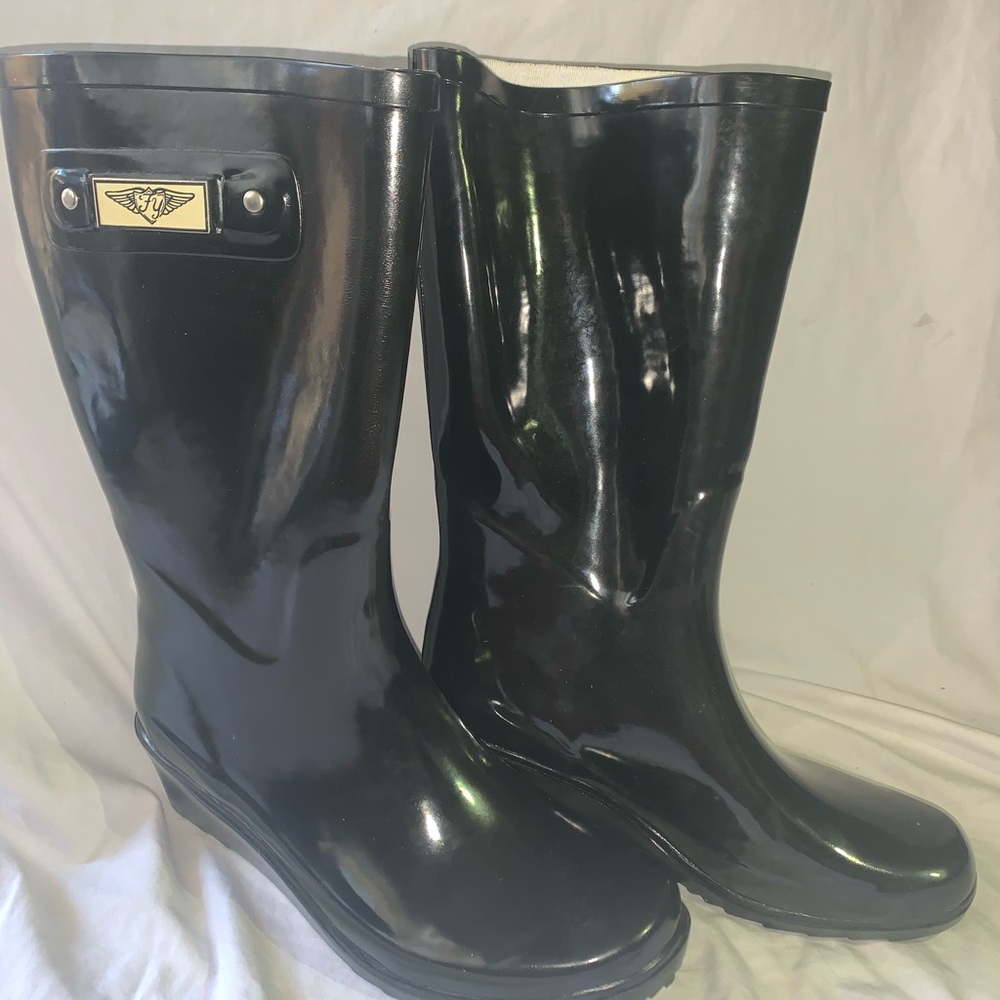 FY Black Rain Boots w/ Wedge